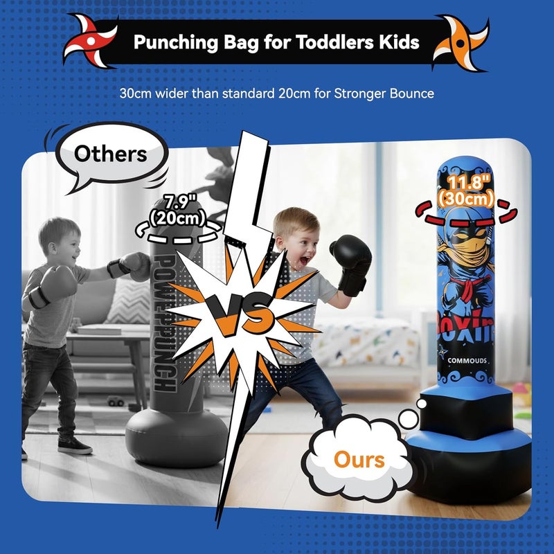 COMMOUDS 67inch Punching Bag for Kids, Inflatable Kids Boxing Set with Gloves, Fast Rebound Punching Bag for Practicing Karate, Taekwondo, MMA, Christmas/Birthday Gift for Boys Girls, Ages 6-14 - Image 3
